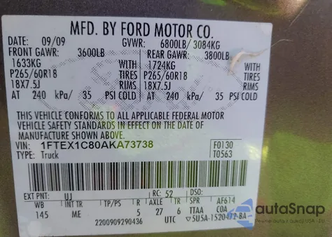 2010 Ford F-150 Fx2 Sport/Stx/Xl/Xlt from USA, damaged, VIN 1FTEX1C80AKA73738